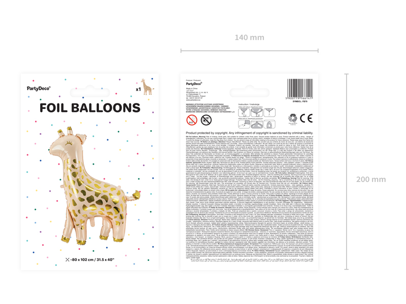 Balon foliowy, żyrafa, matowy, 80 x 102 cm Balony dziecięce wimpreze.pl 6