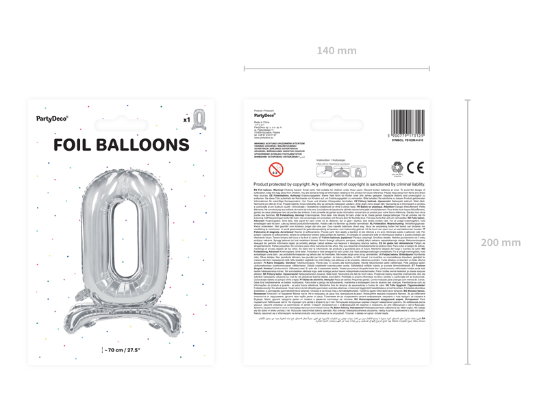 Stojący balon foliowy Cyfra ”0”, 70cm, srebrny Balony cyfry wimpreze.pl 4
