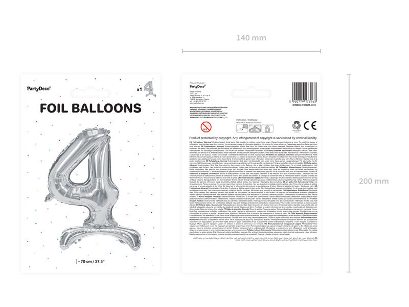 Stojący balon foliowy Cyfra ”4”, 70cm, srebrny Balony cyfry wimpreze.pl 4