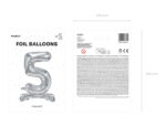 Stojący balon foliowy Cyfra ”5”, 70cm, srebrny Balony cyfry wimpreze.pl 7