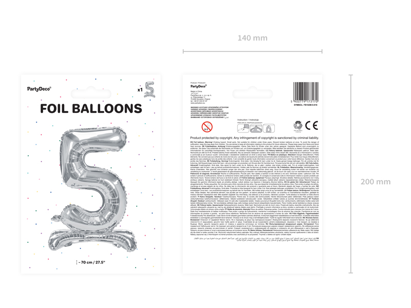 Stojący balon foliowy Cyfra ”5”, 70cm, srebrny Balony cyfry wimpreze.pl 4