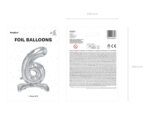 Stojący balon foliowy Cyfra ”6”, 70cm, srebrny Balony cyfry wimpreze.pl 7