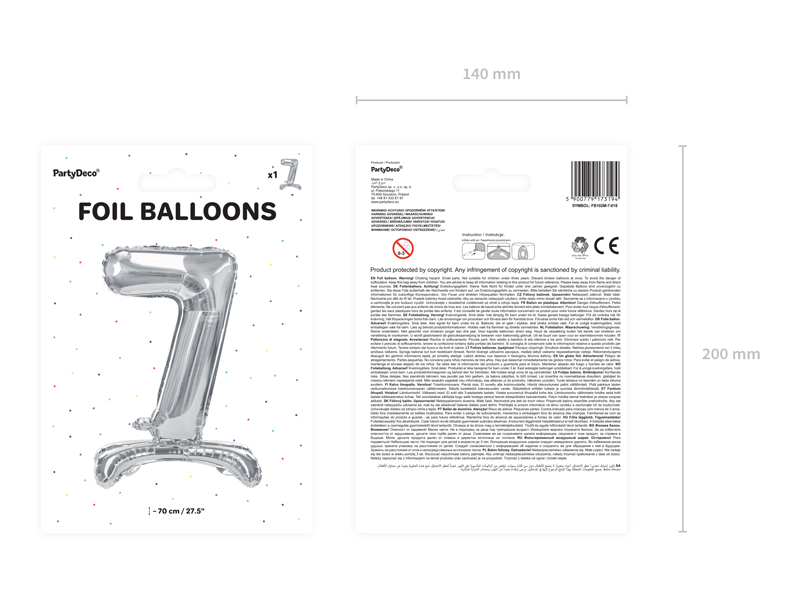 Stojący balon foliowy Cyfra ”7”, 70cm, srebrny Balony cyfry wimpreze.pl 4