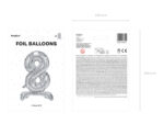 Stojący balon foliowy Cyfra ”8”, 70cm, srebrny Balony cyfry wimpreze.pl 7
