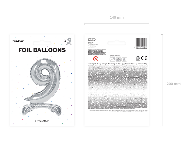 Stojący balon foliowy Cyfra ”9”, 70cm, srebrny Balony cyfry wimpreze.pl 4