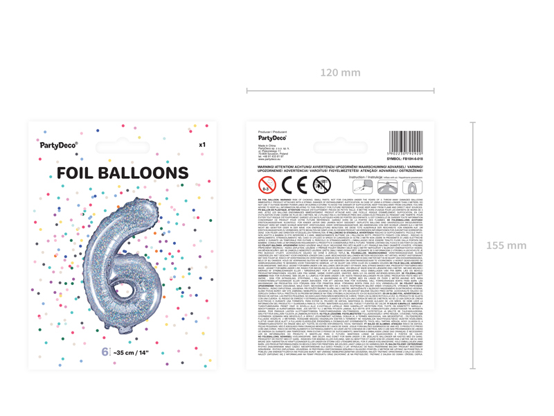 Balon foliowy Cyfra ”6”, 35cm, holograficzny Balony cyfry wimpreze.pl 5