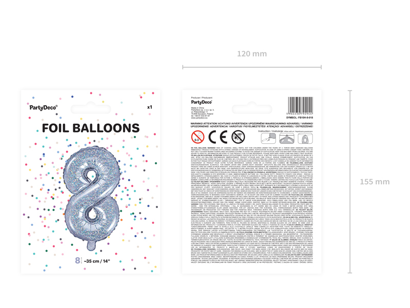 Balon foliowy Cyfra ”8”, 35cm, holograficzny Balony cyfry wimpreze.pl 5