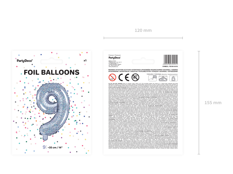 Balon foliowy Cyfra ”9”, 35cm, holograficzny Balony cyfry wimpreze.pl 5