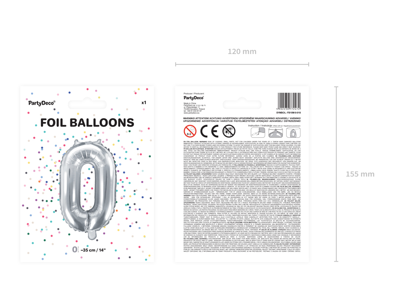 Balon foliowy Cyfra ”0”, 35cm, srebrny Balony cyfry wimpreze.pl 5