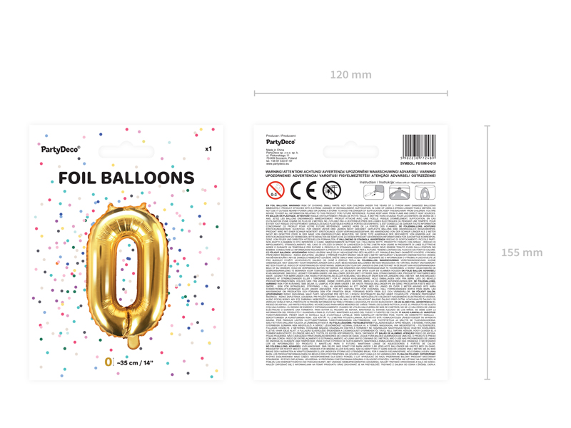 Balon foliowy Cyfra ”0”, 35cm, złoty Balony cyfry wimpreze.pl 5