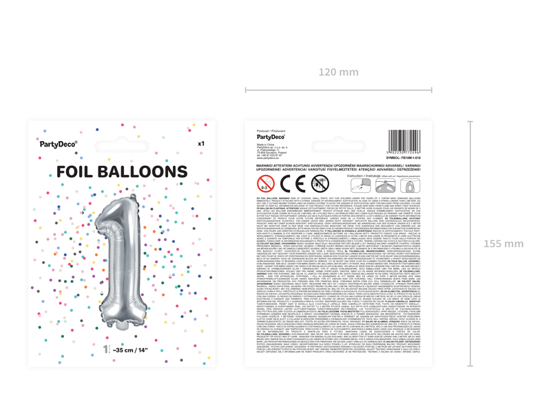 Balon foliowy Cyfra ”1”, 35cm, srebrny Balony cyfry wimpreze.pl 4