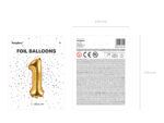 Balon foliowy Cyfra ”1”, 35cm, złoty Balony cyfry wimpreze.pl 10