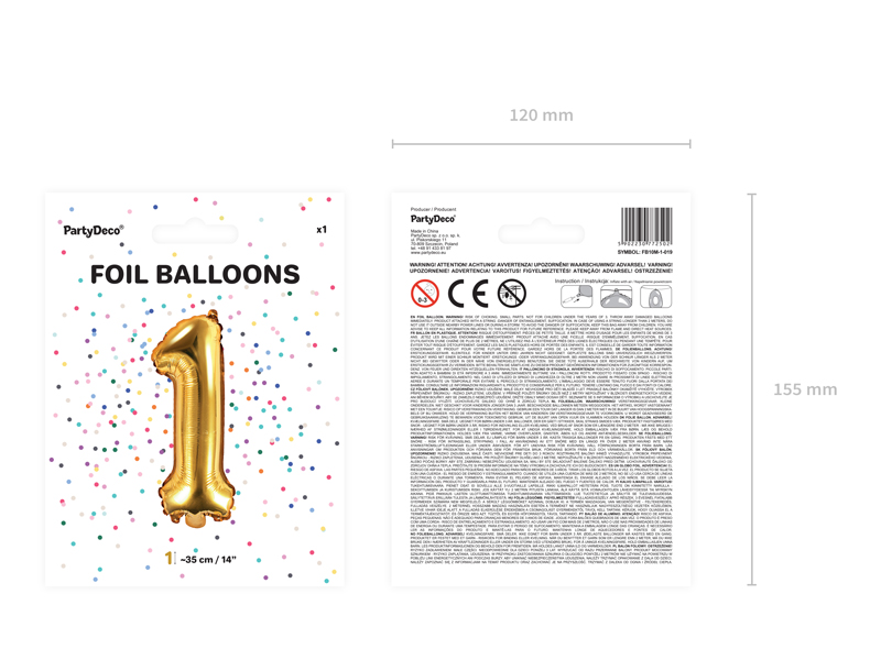 Balon foliowy Cyfra ”1”, 35cm, złoty Balony cyfry wimpreze.pl 5