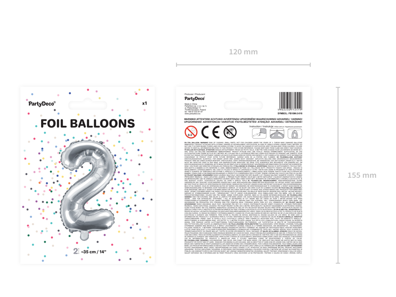 Balon foliowy Cyfra ”2”, 35cm, srebrny Balony cyfry wimpreze.pl 4