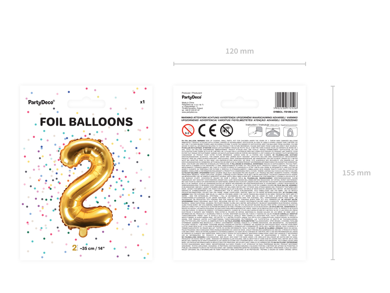 Balon foliowy Cyfra ”2”, 35cm, złoty Balony cyfry wimpreze.pl 5