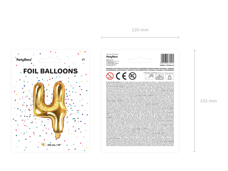 Balon foliowy Cyfra ”4”, 35cm, złoty Balony cyfry wimpreze.pl 5