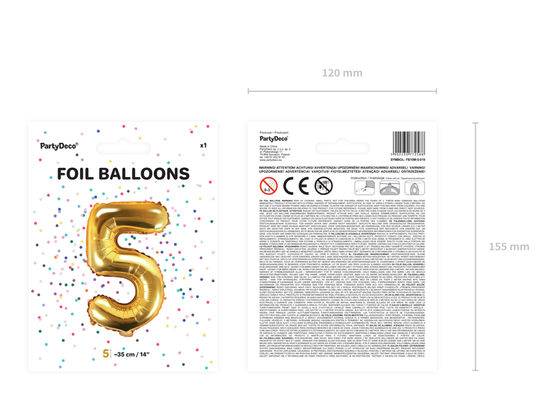 Balon foliowy Cyfra ”5”, 35cm, złoty Balony cyfry wimpreze.pl 5
