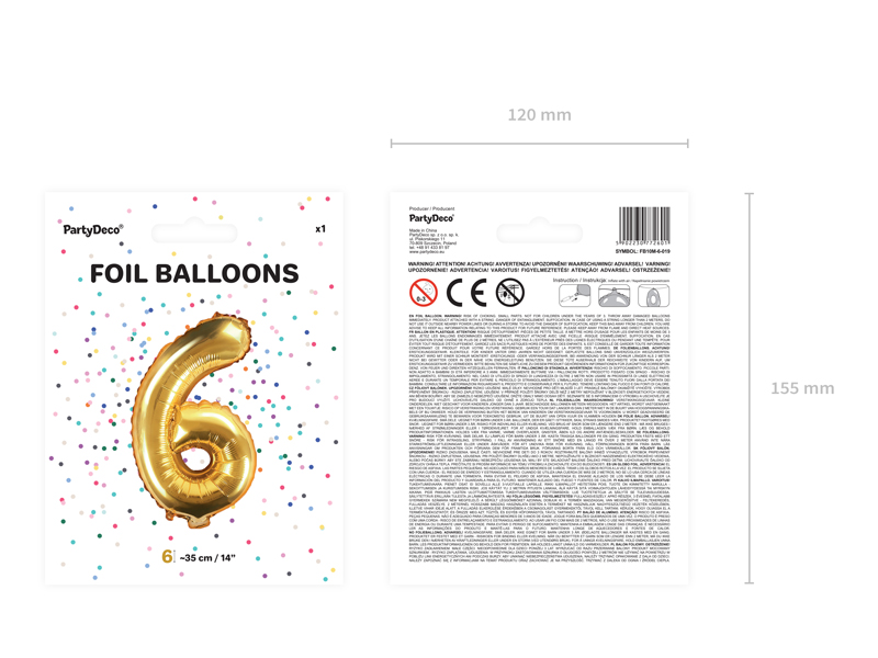 Balon foliowy Cyfra ”6”, 35cm, złoty Balony cyfry wimpreze.pl 5