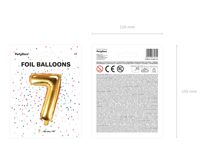 Balon foliowy Cyfra ”7”, 35cm, złoty Balony cyfry wimpreze.pl 5
