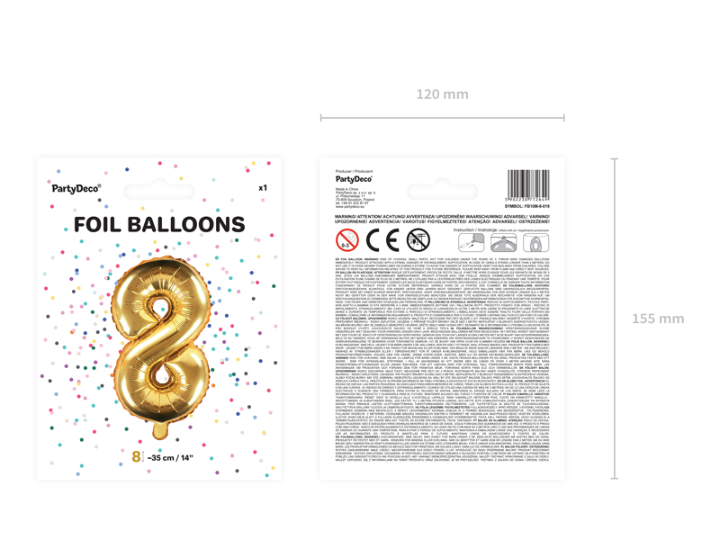 Balon foliowy Cyfra ”8”, 35cm, złoty Balony cyfry wimpreze.pl 5
