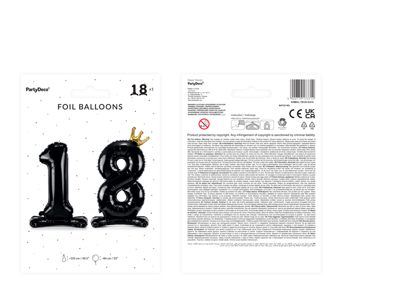 Stojący balon foliowy liczba „18”, 84 cm, czarny Balony na 18 urodziny wimpreze.pl 4