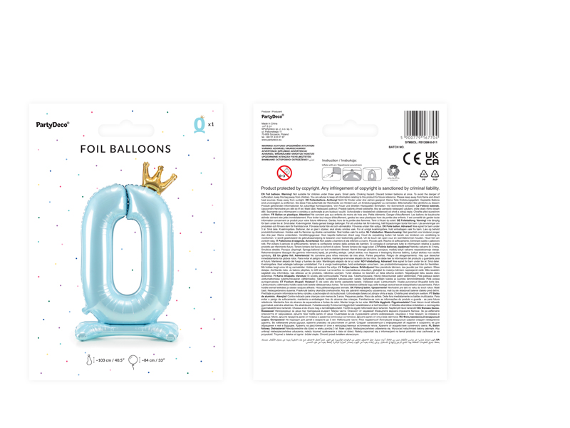 Stojący balon foliowy cyfra „0” , 84 cm, błękit Balony cyfry wimpreze.pl 4