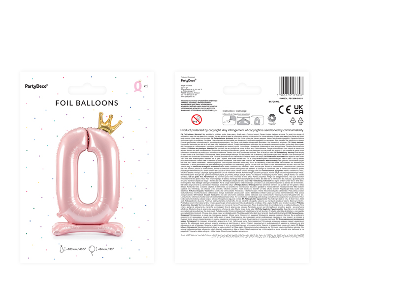 Stojący balon foliowy cyfra „0”, 84 cm, jasny różowy Balony cyfry wimpreze.pl 4