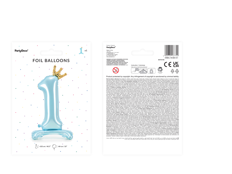 Stojący balon foliowy cyfra ” 1 ” , 84 cm, błękit Balony cyfry wimpreze.pl 5