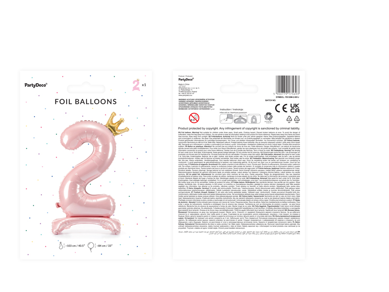 Stojący balon foliowy cyfra „2”, 84 cm, jasny różowy Balony cyfry wimpreze.pl 4