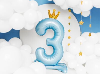 Stojący balon foliowy cyfra „3” , 84 cm, błękit Balony cyfry wimpreze.pl 2