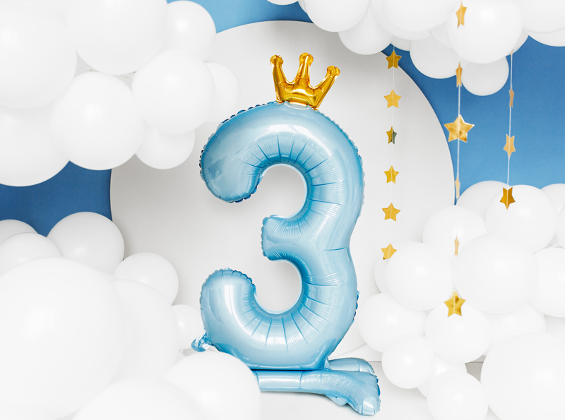 Stojący balon foliowy cyfra „3” , 84 cm, błękit Balony cyfry wimpreze.pl 3