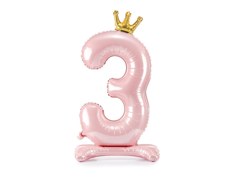 Stojący balon foliowy cyfra „3” , 84 cm, jasny różowy Balony cyfry wimpreze.pl 2