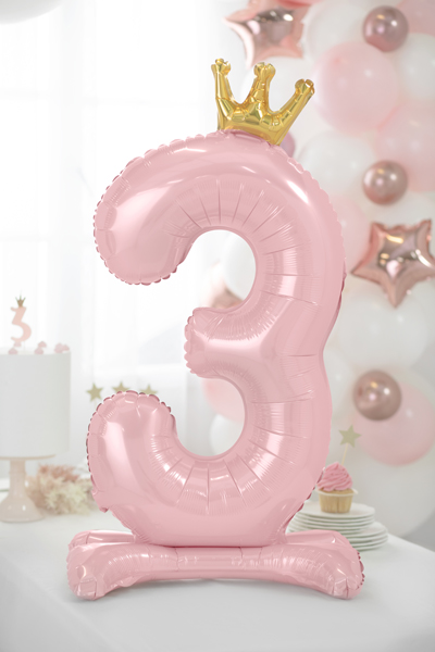Stojący balon foliowy cyfra „3” , 84 cm, jasny różowy Balony cyfry wimpreze.pl 3