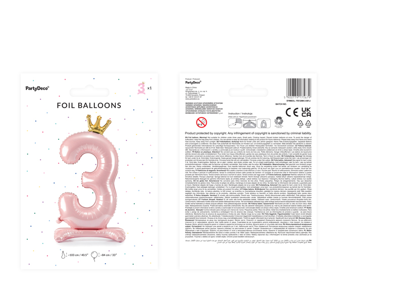 Stojący balon foliowy cyfra „3” , 84 cm, jasny różowy Balony cyfry wimpreze.pl 4