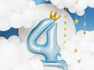 Stojący balon foliowy cyfra „4” , 84 cm, błękit Balony cyfry wimpreze.pl 2