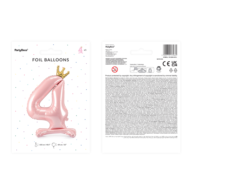 Stojący balon foliowy cyfra „4” , 84 cm, jasny różowy Balony cyfry wimpreze.pl 4