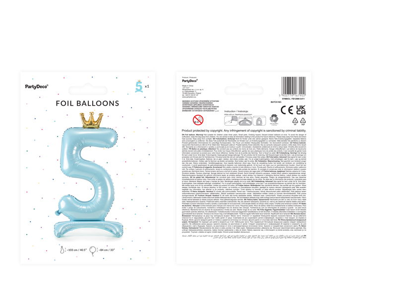 Stojący balon foliowy cyfra „5” , 84 cm, błękit Balony cyfry wimpreze.pl 4