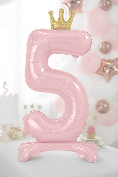 Stojący balon foliowy cyfra „5” , 84 cm, jasny różowy Balony cyfry wimpreze.pl 3