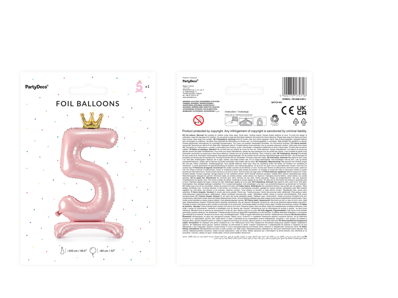 Stojący balon foliowy cyfra „5” , 84 cm, jasny różowy Balony cyfry wimpreze.pl 4