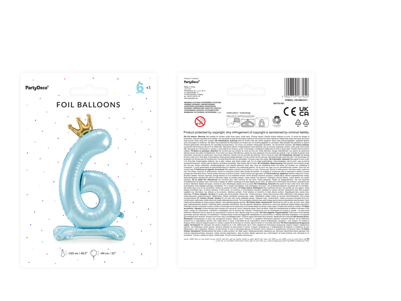 Stojący balon foliowy cyfra ” 6 ” , 84 cm, błękit Balony cyfry wimpreze.pl 4