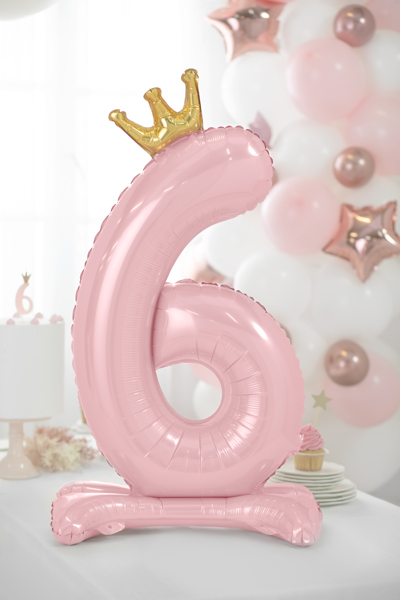Stojący balon foliowy cyfra „6” , 84 cm, jasny różowy Balony cyfry wimpreze.pl 2