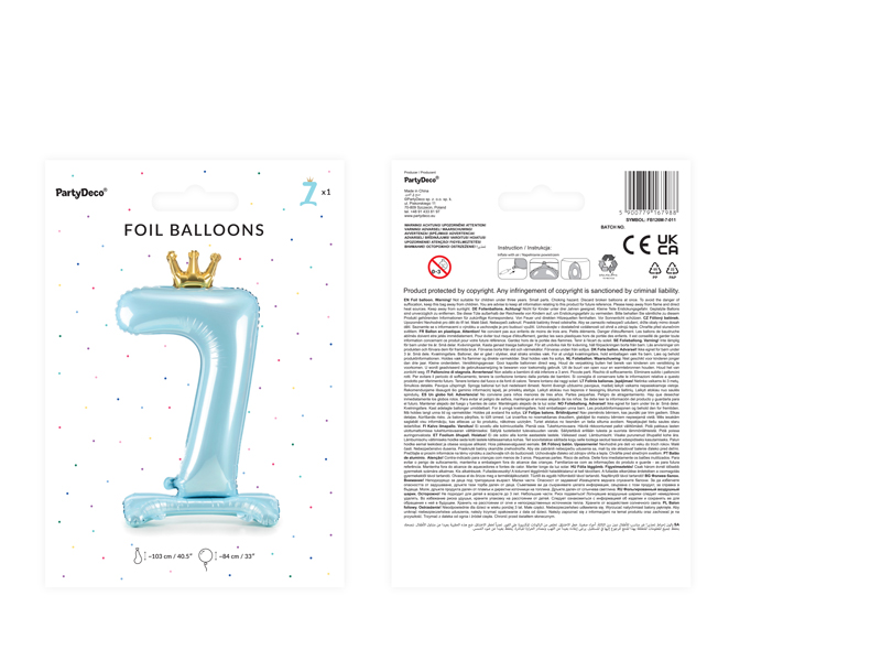 Stojący balon foliowy cyfra „7” , 84 cm, błękit Balony cyfry wimpreze.pl 4