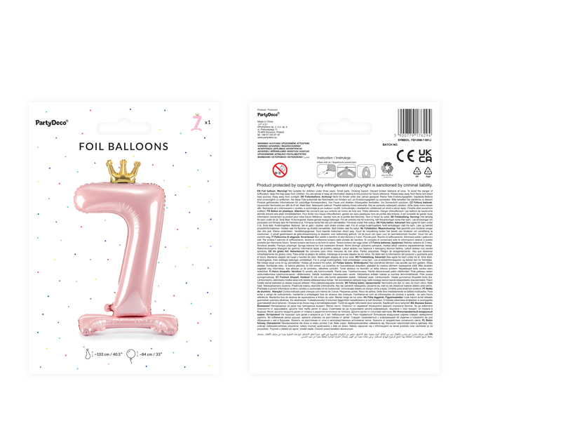 Stojący balon foliowy cyfra „7” , 84 cm, jasny różowy Balony cyfry wimpreze.pl 4