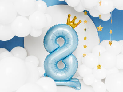 Stojący balon foliowy cyfra „8” , 84 cm, błękit Balony cyfry wimpreze.pl 2