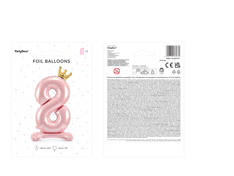 Stojący balon foliowy cyfra „8” , 84 cm, jasny różowy Balony cyfry wimpreze.pl 4