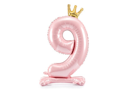 Stojący balon foliowy cyfra „9” , 84 cm, jasny różowy Balony cyfry wimpreze.pl