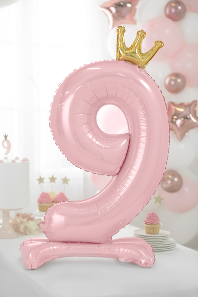 Stojący balon foliowy cyfra „9” , 84 cm, jasny różowy Balony cyfry wimpreze.pl 2