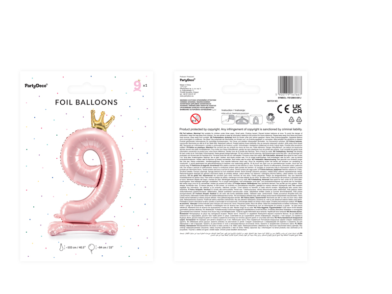 Stojący balon foliowy cyfra „9” , 84 cm, jasny różowy Balony cyfry wimpreze.pl 4