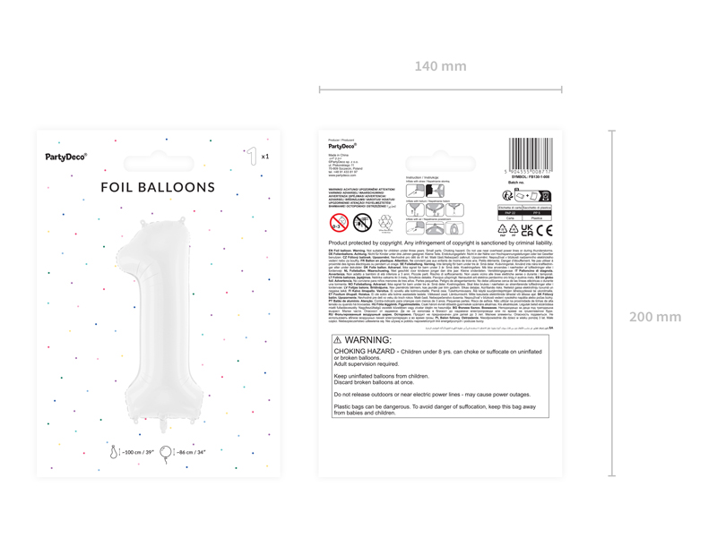 Balon foliowy Cyfra ”1”, 86 cm, biały Balony cyfry wimpreze.pl 4