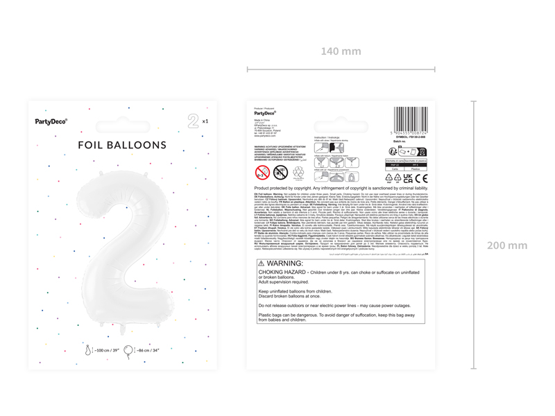 Balon foliowy Cyfra ”2”, 86 cm, biały Balony cyfry wimpreze.pl 4